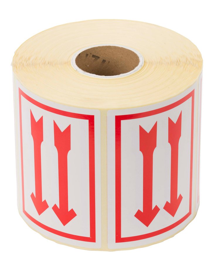 Sticker 70 x 100 mm “Pijlen”, 1000 stuks / rol Sticker 70 x 100 mm “Pijlen”, 1000 stuks / rol